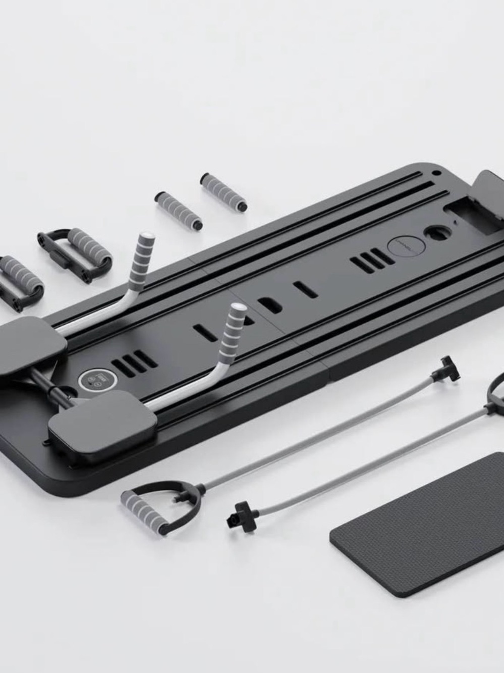 Real Pilates Black and Gray Home Pilates Reforming Board with Resistance Bands